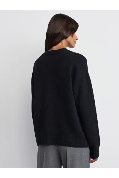 Dilvin 10640 Crew Neck Soft Textured Knitwear Sweater-Black