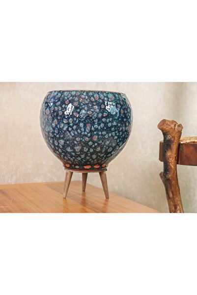 BİTKİ TASARIMI Lacivert Şekilli Artistik Çift Sırlı İç ve Dış Mekan Kullanıml...