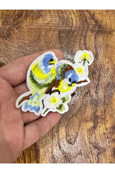 Gönülden Tasarım 10x6 cm Model de flori albastre Broderie de pasăre Applique de călcat