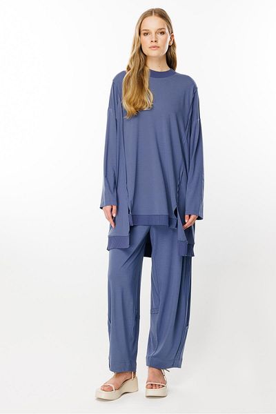 Ghisa Rib Detailed Tunic Trousers Set Indigo