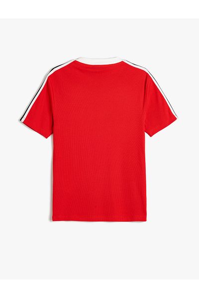 Koton Crew Neck Short Sleeve Textured Cotton Blend - Stripe Detailed