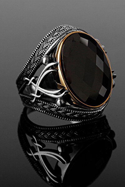 Else Silver Zülfikar Desenli Oniks Taşlı Gümüş Erkek Yüzüğü