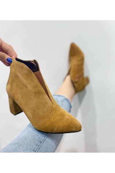 Saracshoes Gerçek Deri Kadın Bot Kahverengi Süet Elegant