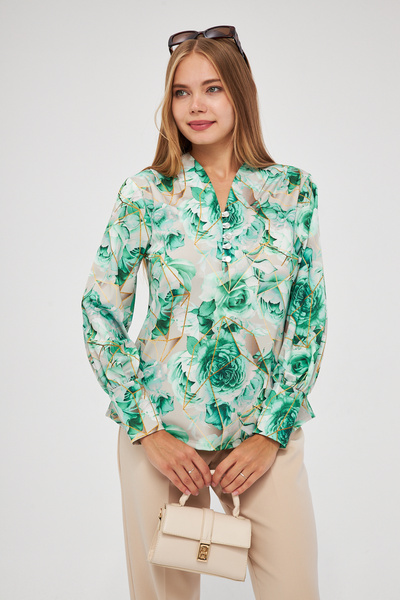 CrazyShopping Γυναικεία μπλούζα κατάδυσης με ψηφιακή στάμπα μπροστά με κουμπιά με μανσέτες