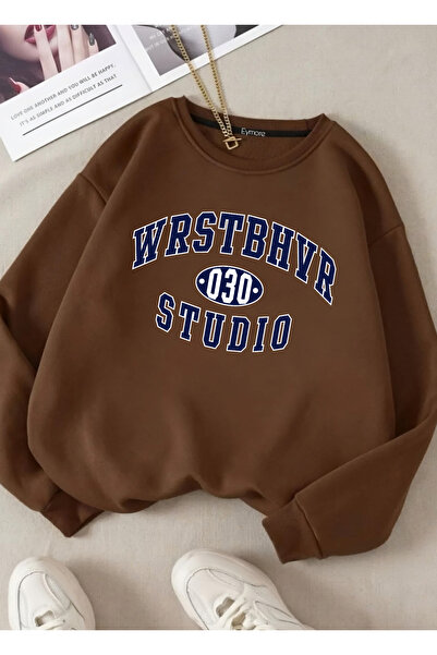 Genel Markalar WRSTBHVR 030 STUDİO BASKILI BİSİKLET YAKALI SWEATSHİRT