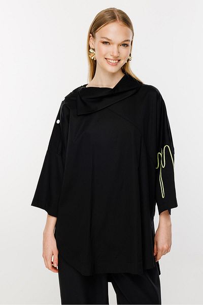 Ghisa Black Tunic - Collar Detailed