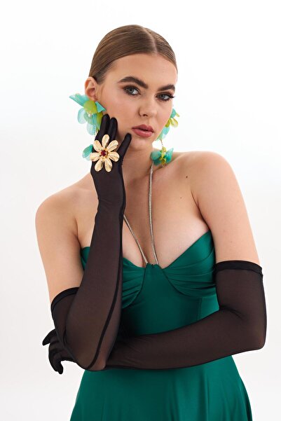 Carmen Zümrüt Saten Straplez Uzun Abiye Elbise ve Davet Elbisesi