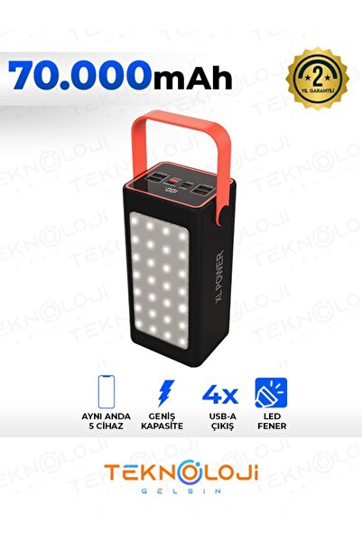 Teknoloji Gelsin Powerbank 70.000 mAh Güçlü Led Işıklı 22.5W Hızlı Şarj Taşınabilir Batarya 4 Çıkışlı Göstergeli