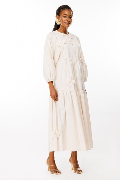 Ghisa Cream Colored Flower Detailed Dress