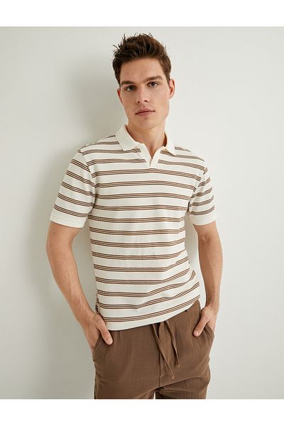 Koton Βαμβακερό T-Shirt Polo με λαιμόκοψη με υφή κοντό μανίκι