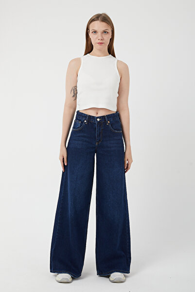 POODLE Pantaloni de damă din denim cu picioare largi