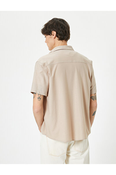 Koton Μπεζ ανδρικό πουκάμισο - 4sam60003hk 054, κοντό μανίκι, υφαντό