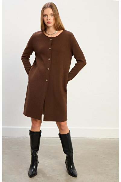 Sweater Sophia Uzun Triko Ceket-Kahve