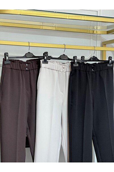 Genel Markalar Kadın Beli Lastikli Kahve Kumaş Pantolon