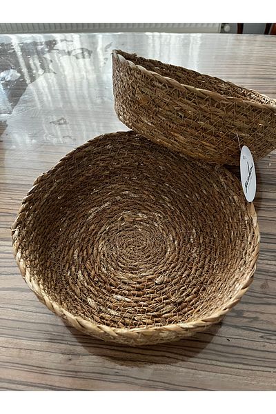 Hvc ticaret Multi-Purpose Wicker Basket 23 cm Round Snack Bowl, Presentation Basket, Fruit Plate 1 Piece