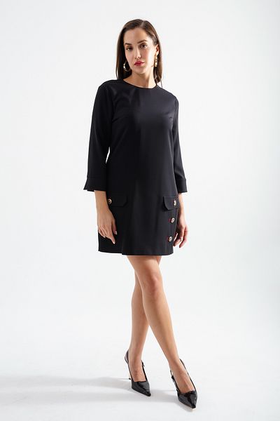 Lafaba Women's Black Three-Quarter Sleeve Button Dress