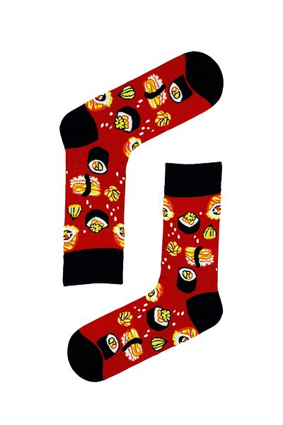 CARNAVAL SOCKS Цветни чорапи до глезена с шарка на червени рулца и суши