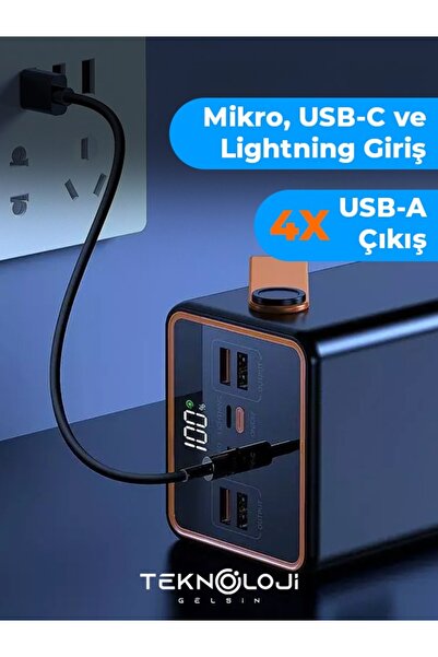 Teknoloji Gelsin Powerbank 70.000 mAh Güçlü Led Işıklı 22.5W Hızlı Şarj Taşınabilir Batarya 4 Çıkışlı Göstergeli