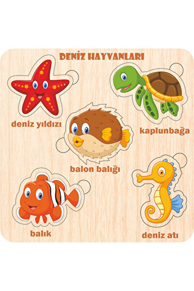ASE DİZAYN Ahşap Eğitici Oyuncak Bul-Tak t puzzle 5 adet rakam,hayvan,meyve,sebze geometri