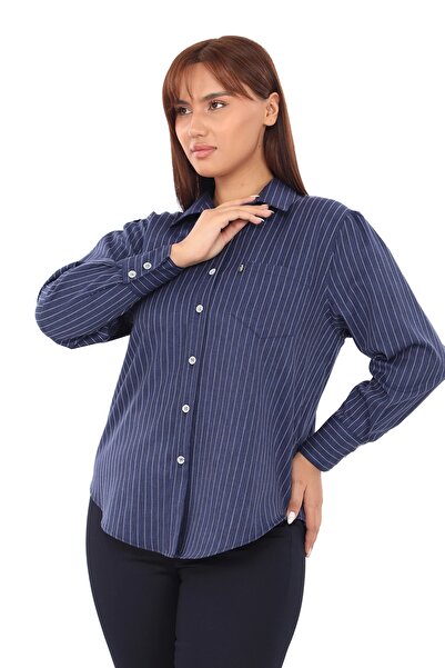 Lady Majestic قميص مخطط مقاس كبير - مقاس مريح