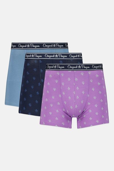 Original Penguin Men 3 Pieces All Over Print Boxer Briefs, Navy