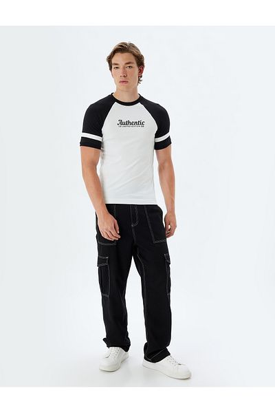 Koton Μπλουζάκι Cotton Slim Fit - Crew Neck, κοντό μανίκι, Slogan printed