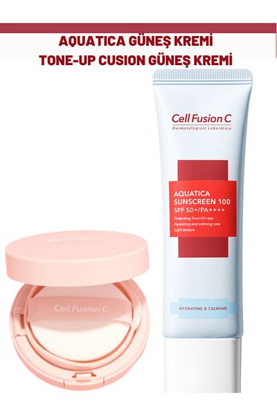 Cell Fusion C Aquatica High Protective and Tone up Cusion Sunscreen Set - for All Skin Types