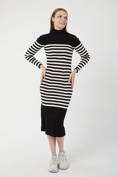 POODLE Rochie de tricotaje de damă cu dungi Midi