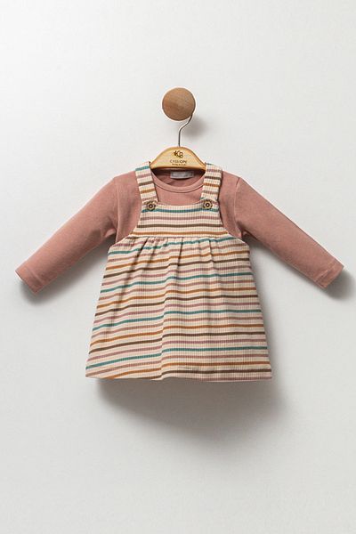 Cassiope Striped Soft Textured Long Sleeve 2 Pieces Set Baby Girl Dress