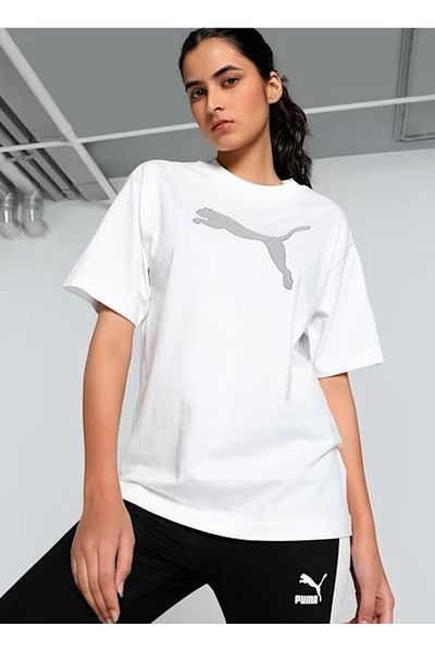 Puma White Women's Crew Neck T-Shirts 68161905 Her Graphic Tee