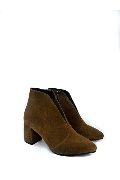 Saracshoes Gerçek Deri kadın Bot Haki Süet Elegant