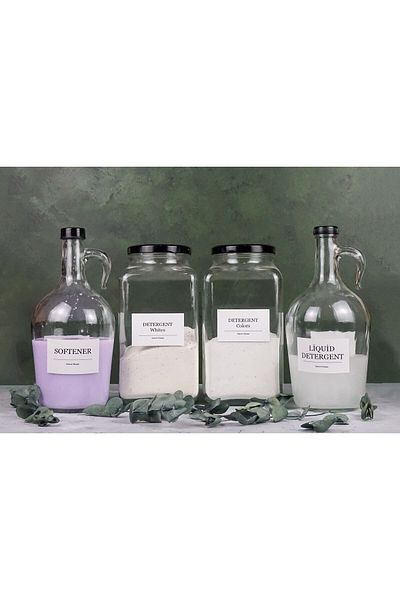 Karçiçeği Home 4-Piece Bathroom Set Detergent Coloured Whites Jar - Liquid Detergent Softener Bottle Ing