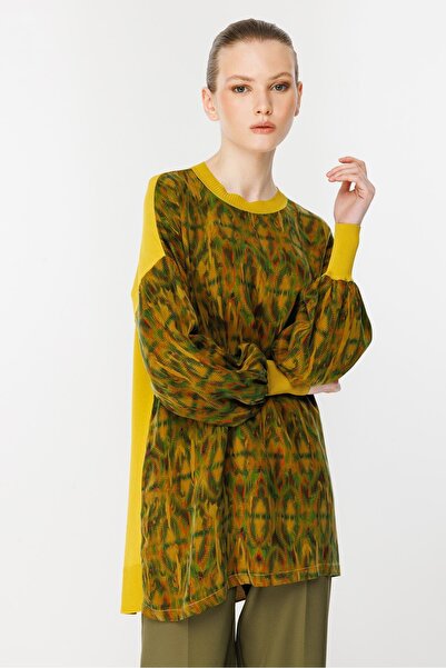 Ghisa Triko Detaylı Tunik Yeşil Desenli Asit