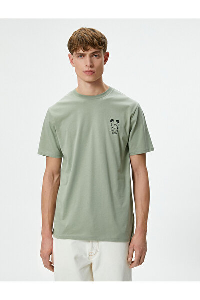 Koton Μπλουζάκι με στάμπα με σύνθημα Slim Fit Crew Neck κοντομάνικο βαμβακερό