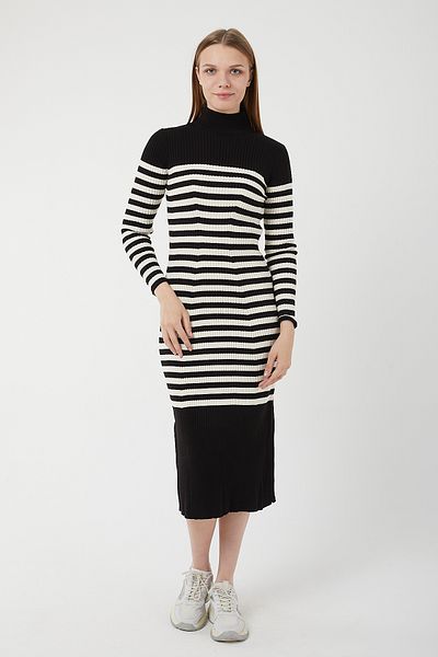 POODLE Rochie de tricotaje de damă cu dungi Midi