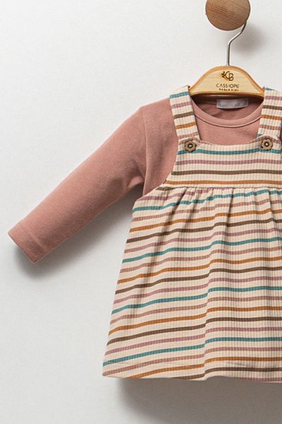 Cassiope Striped Soft Textured Long Sleeve 2 Pieces Set Baby Girl Dress