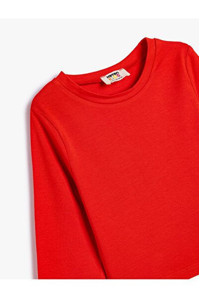 Koton Crew Neck Cotton Slim Fit Crop T-Shirt - Long Sleeve Basic Model