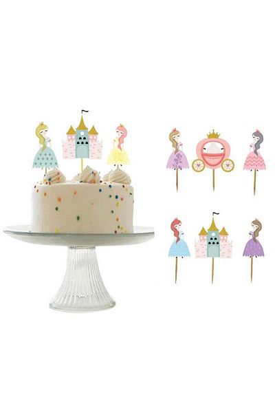 Le Mabelle Set of 10 Toothpicks with Multicolored Castle and Princess Figures
