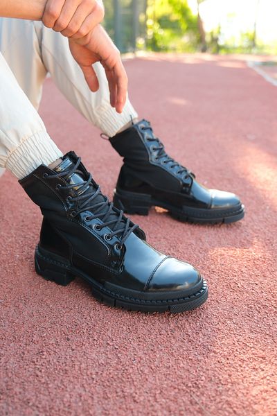 Riccon Patent Leather Men's Black Boots 0012746