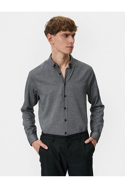 Koton Slim Fit Hemd Klassischer Kragen Lange Ärmel Geknöpft
