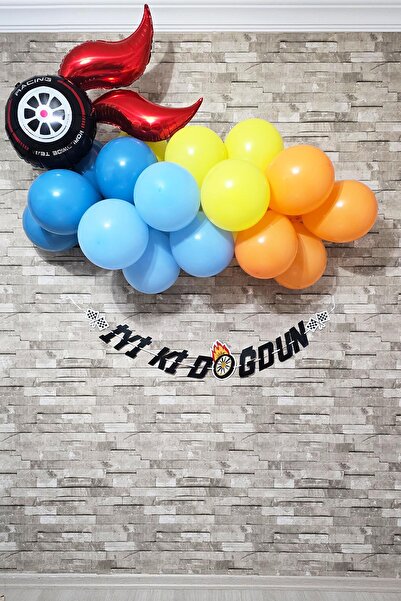 PEKSHOP Yarış Tema Doğum Günü Balon Zinciri Seti Fon Perdeli Doğum Günü Süsle...