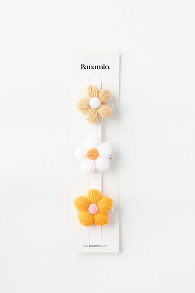 Banamio مجموعة من 3 أبازيم محبوكة بلون الأقحوان