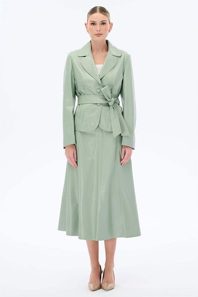 miha Hicran Önal Green Zigzag Patterned Skirt and Blouse Set