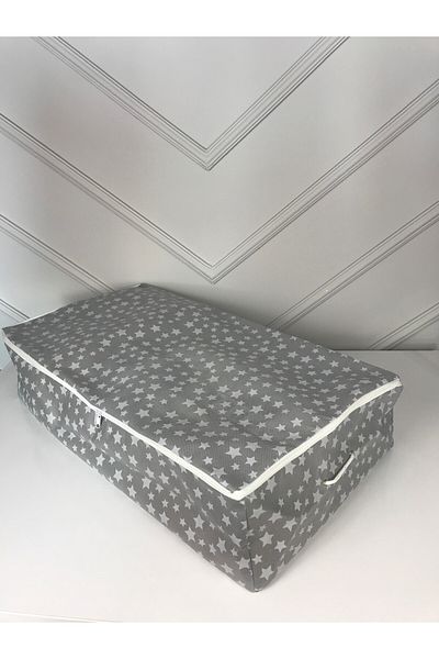 Dilara Home Star Patterned Interlining - 4-Piece Under Base Organizer, Storage Gray 4 Pieces
