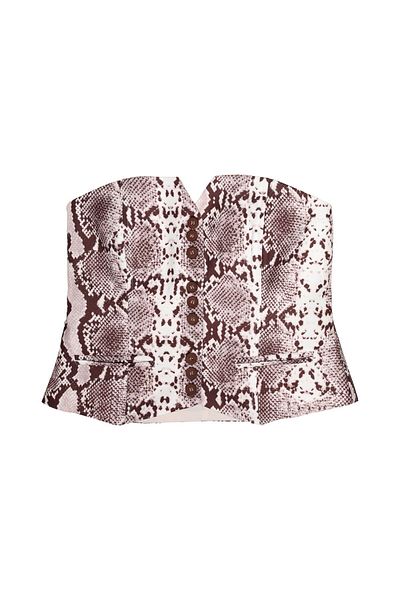 Quzu Strapless Brown Blouse - Snake Pattern