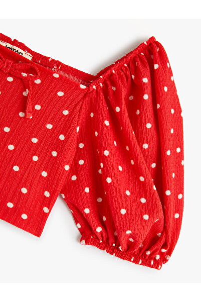 Koton Κοντό μπαλόνι μανίκι Crop μπλούζα με πουά φιόγκο