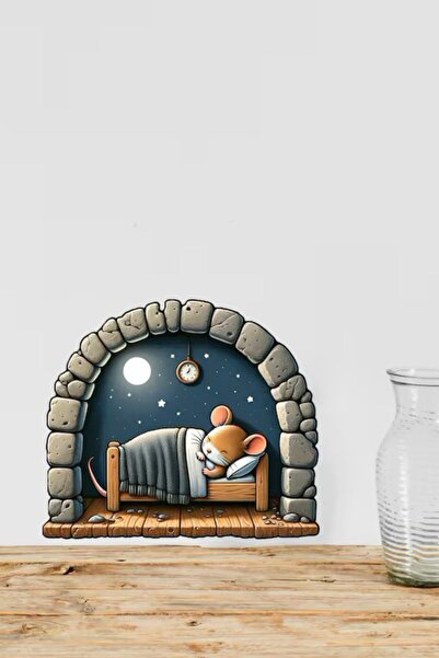 Sticker Ekspres Uyuyan Sevimli Fare F4 Dekoratif Duvar Kapı Cam Koridor Priz ...