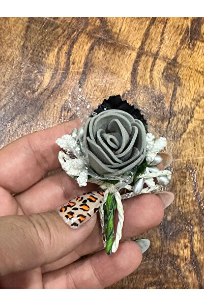 Gönülden Tasarım 9X7 CM ÇİÇEKLİ TASARIM İĞNELİ BROŞ YAKA İĞNESİ GİYİM AKSESUARI Gri