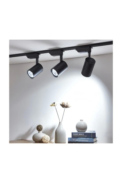 Ledim 4 Adet 30W Led Ray Spot+1 METRE RAY Vitrin Mağaza Armatürü Siyah Kasa Beyaz Işıklı Led Ray
