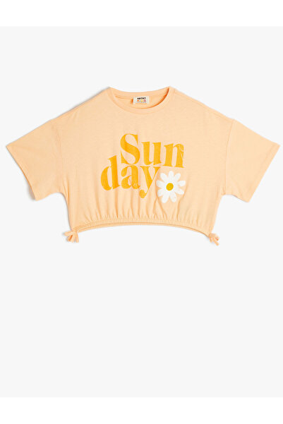 Koton Crop T-shirt με κοντό μανίκι με λαιμόκοψη από βαμβάκι